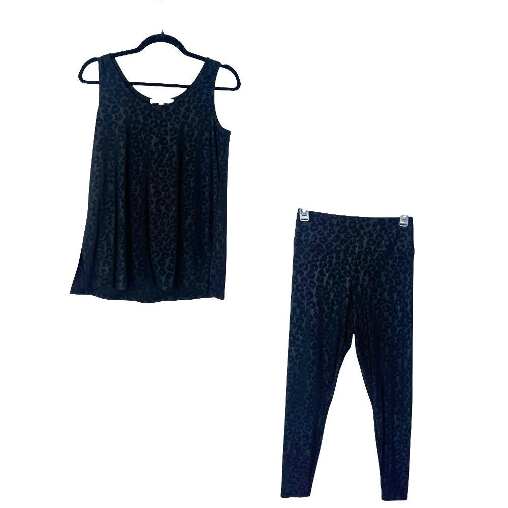 Sympli Size 6 Matching Set Leopard Embossed Jersey Black Grey Tank Pants